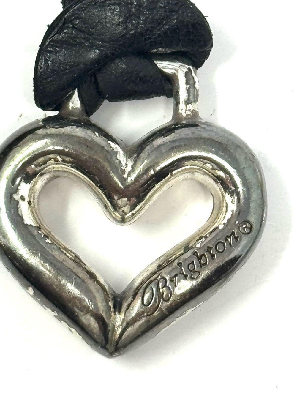 Vintage Brighton Black Brown Leather Crossbody Purse Silver Heart Charm - Picture 8 of 14